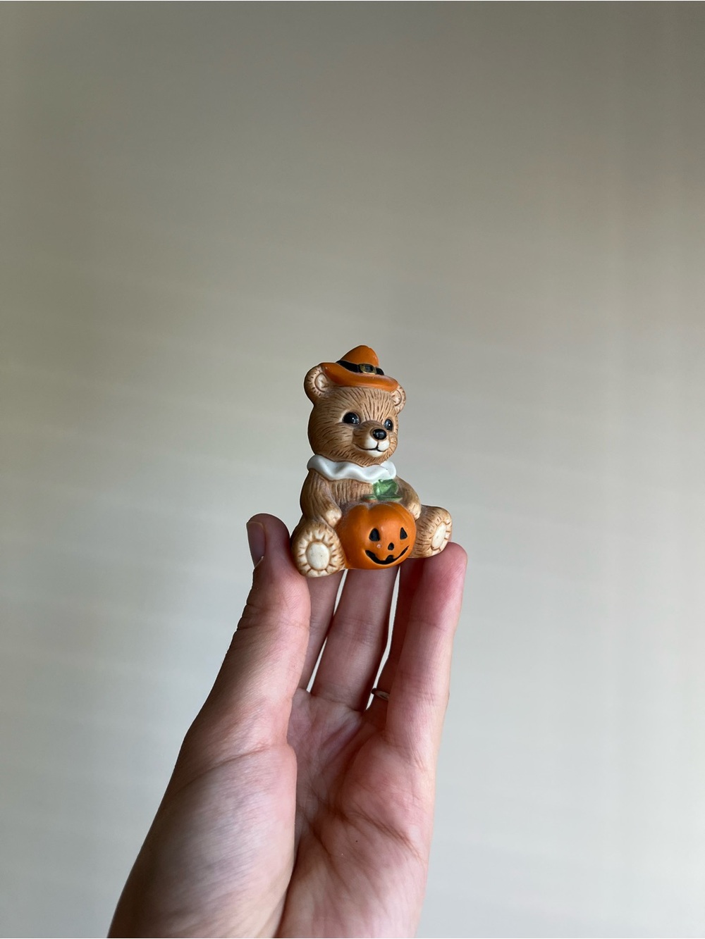 *FREE ADD-ON* VTG Pumpkin Teddy Bear Fall Decor Porcelain Figurine Halloween